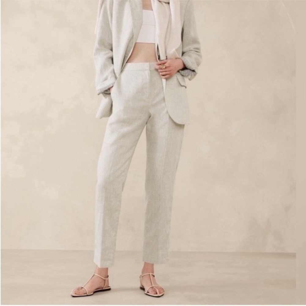 Banana Republic Lina Slim Ankle Linen Pants Neutral Cream Workwear 6P NWT